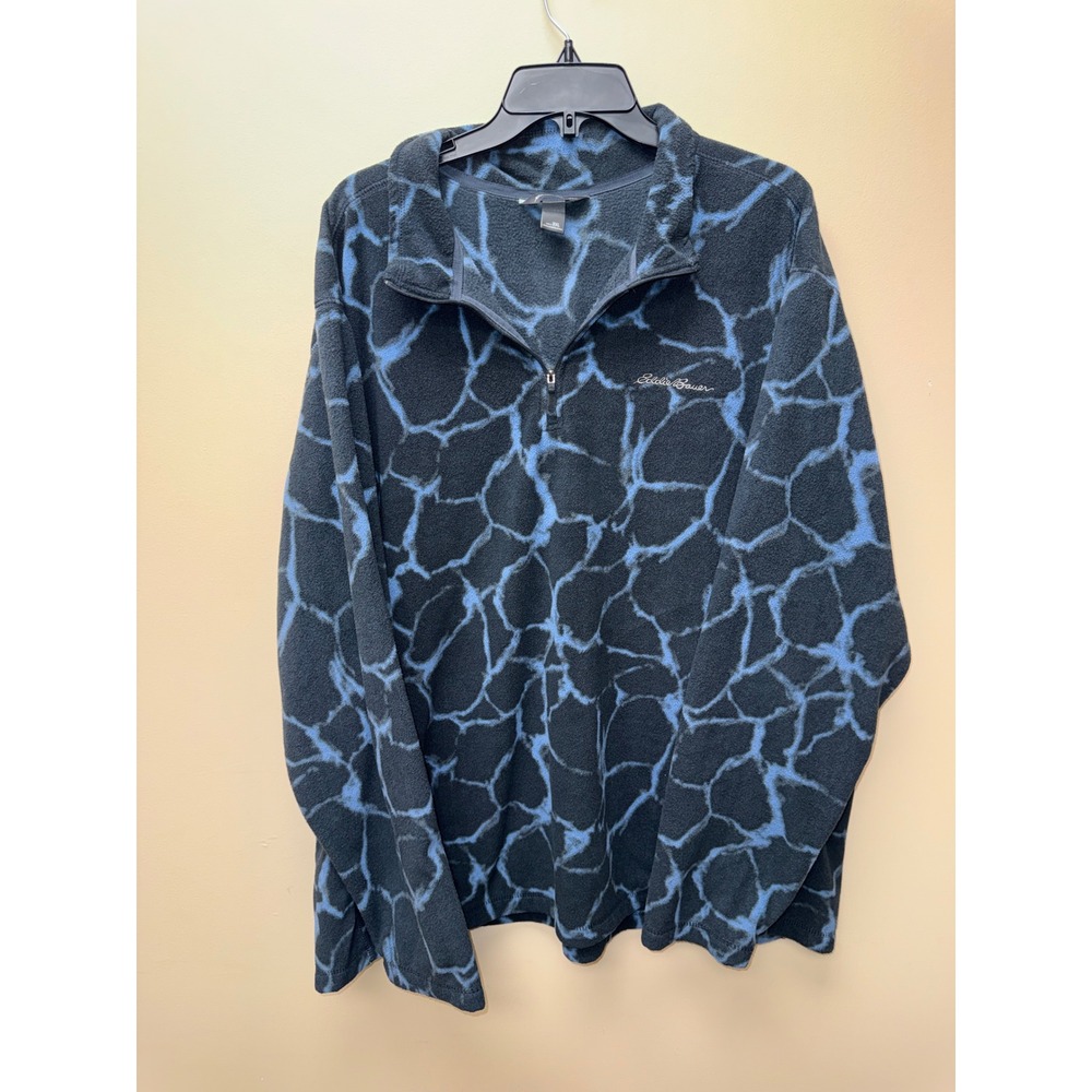 Eddie Bauer Mens 3XL Fleece Pullover Quarter Zip Blue Black Abstract Crackle